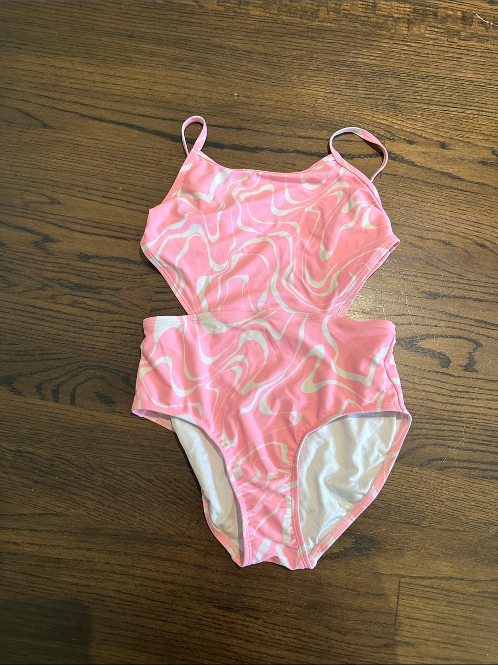 Pink and White Swirl One-Piece Cutout Swimsuit